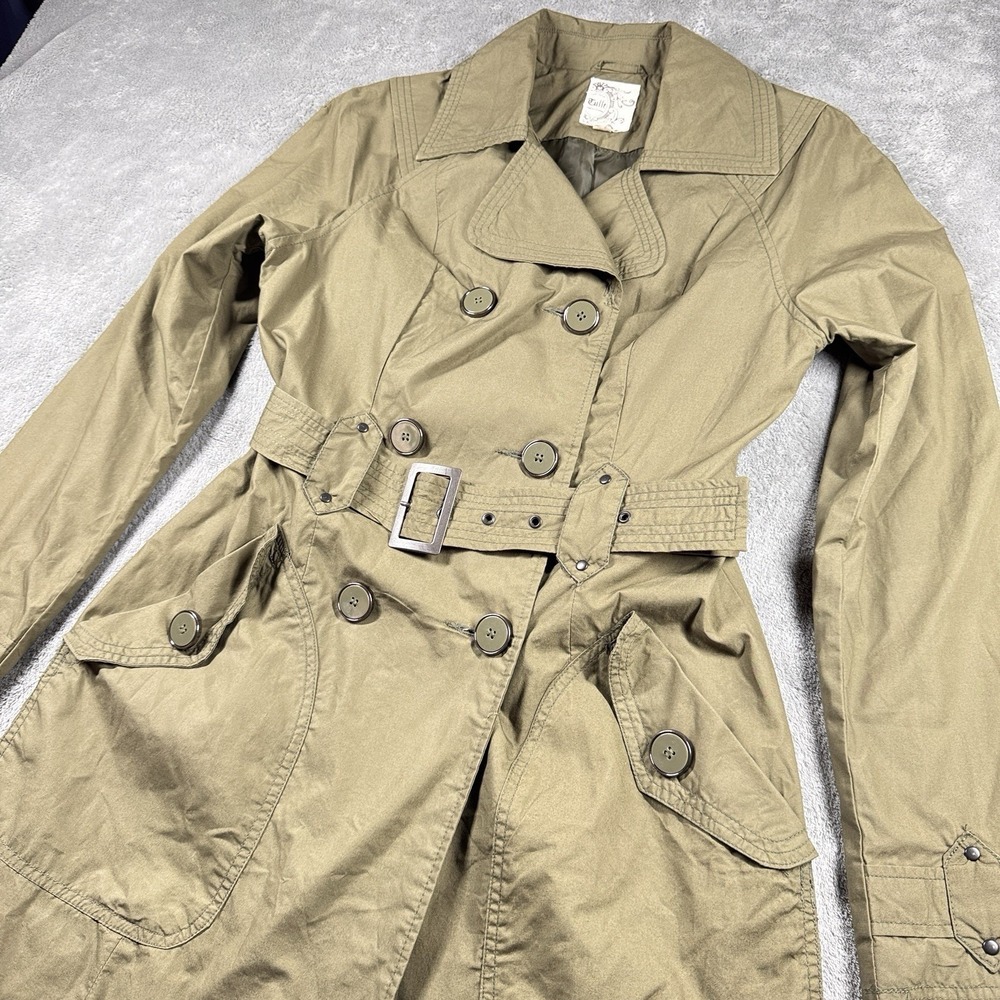 Tulle‎ Womens M Olive Green Cotton Belted Double Breasted Trench Coat Lined